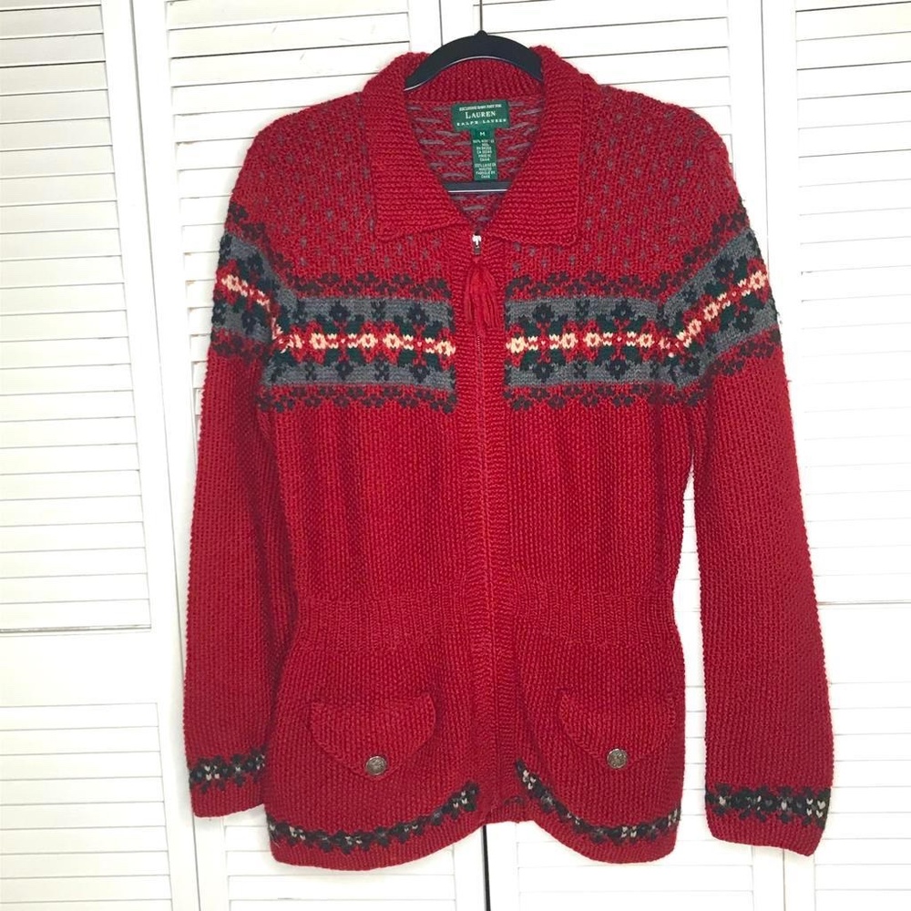 LRL Exclusive Hand Knit Fair Isle Cardigan Sweater